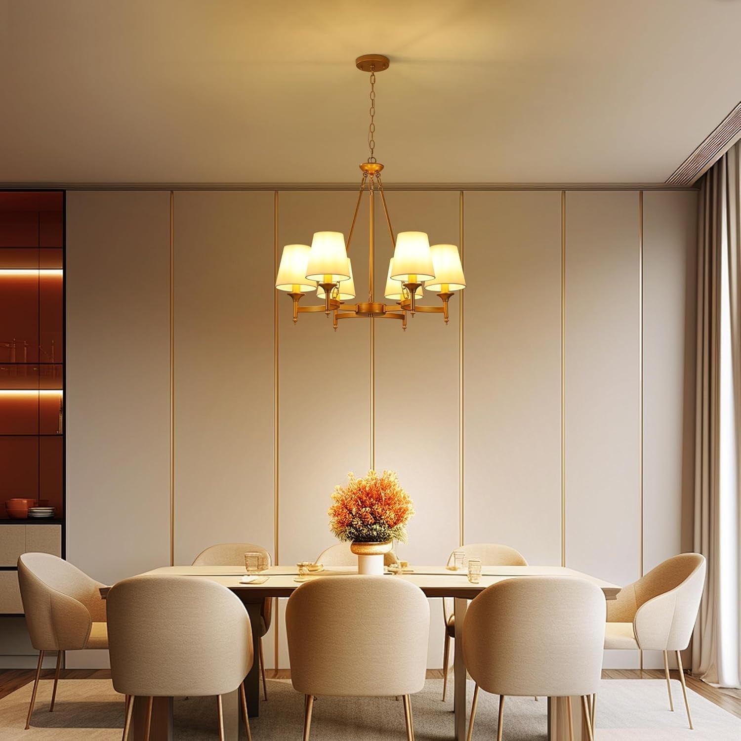 Gold Farmhouse Chandelier Six Light Fixture Dining-1