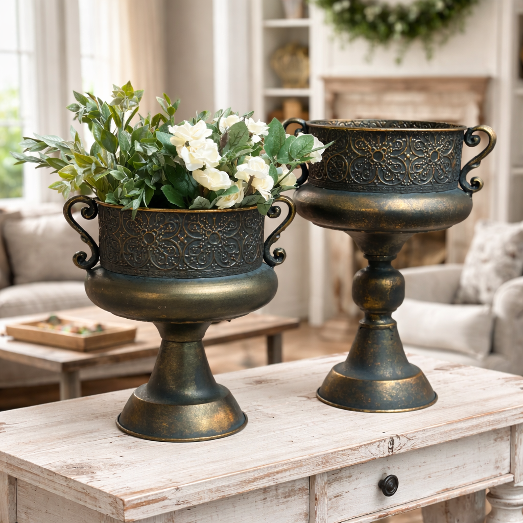 Vintage Ornate Metal Urns