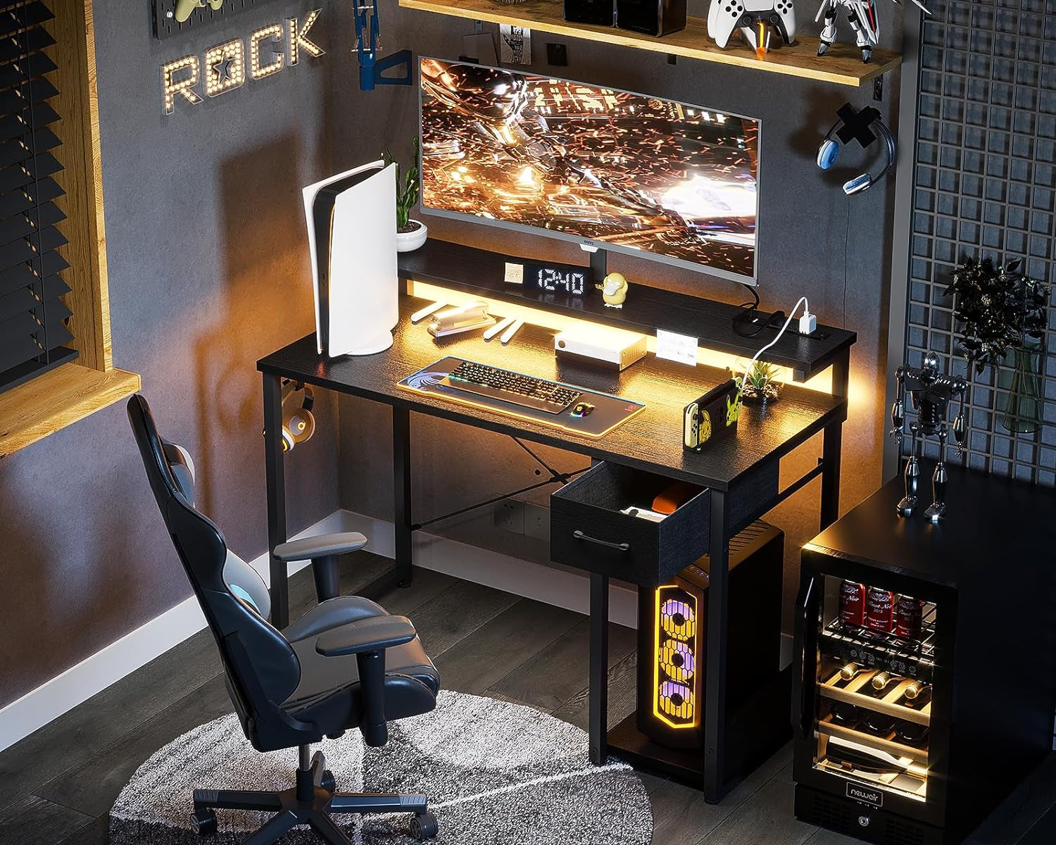 40 Inch Black Gaming Desk For Home Office Setup Workspace