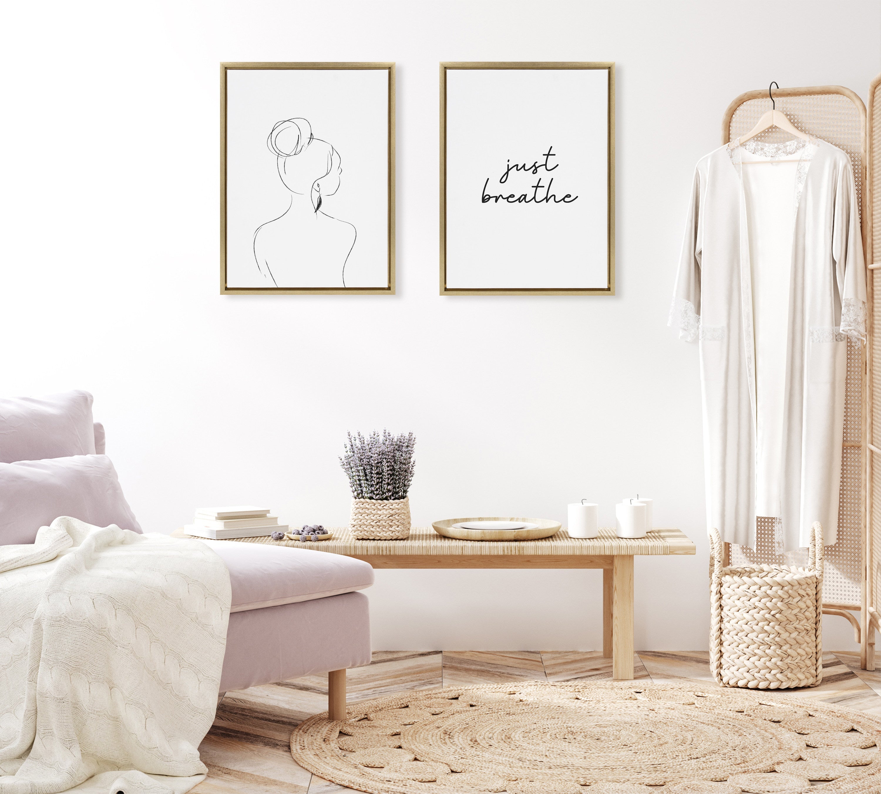 Sylvie Just Breathe BW Framed Canvas by The Creative Bunch Studio