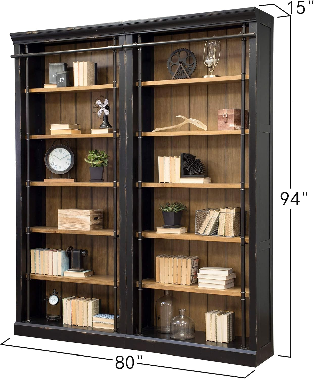 8 Foot Tall Bookcase Wall With Ladder Display Shelf Black