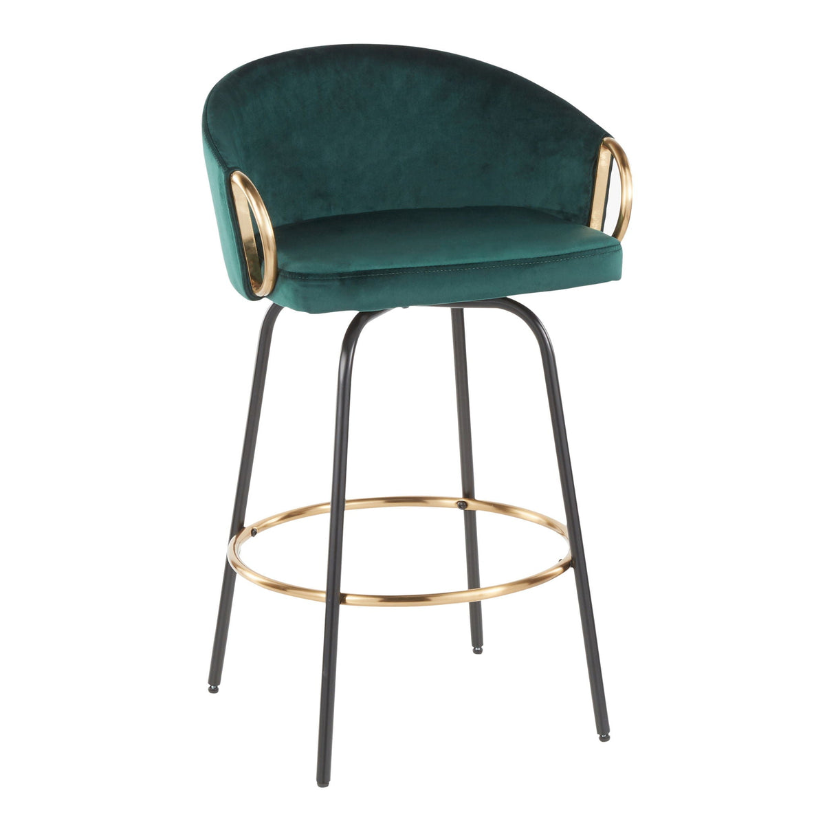Contemporary Glam Counter Stool Set of 2 with Upholstered Seats – Light Blue, Dark Green, Beige, or Black