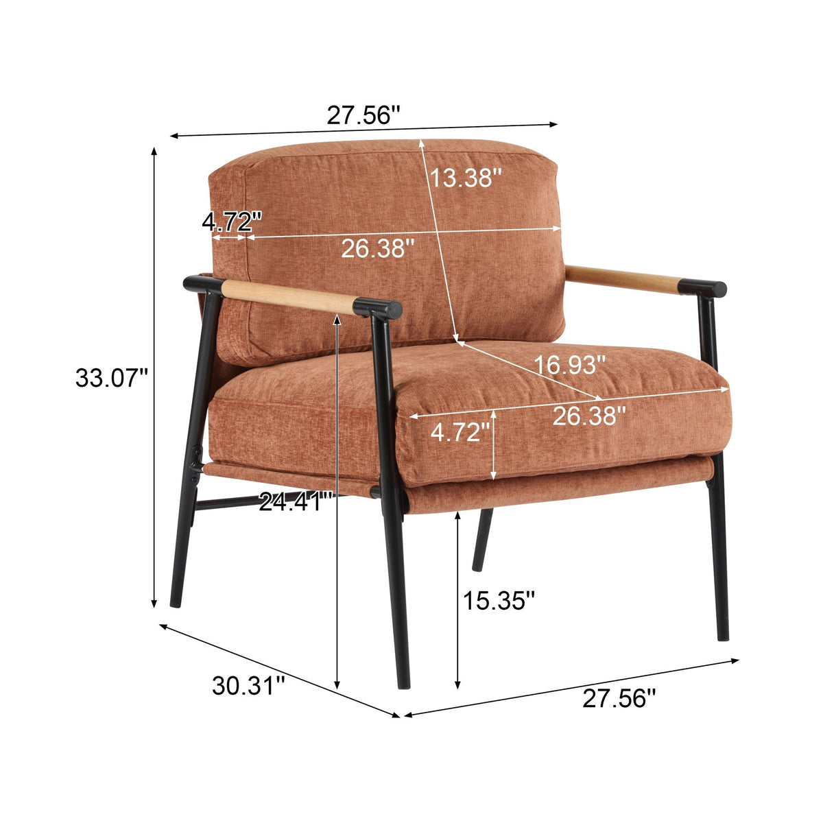 Modern Accent Chair with Plush Cushions and Wooden Armrests - Available in Multiple Colors