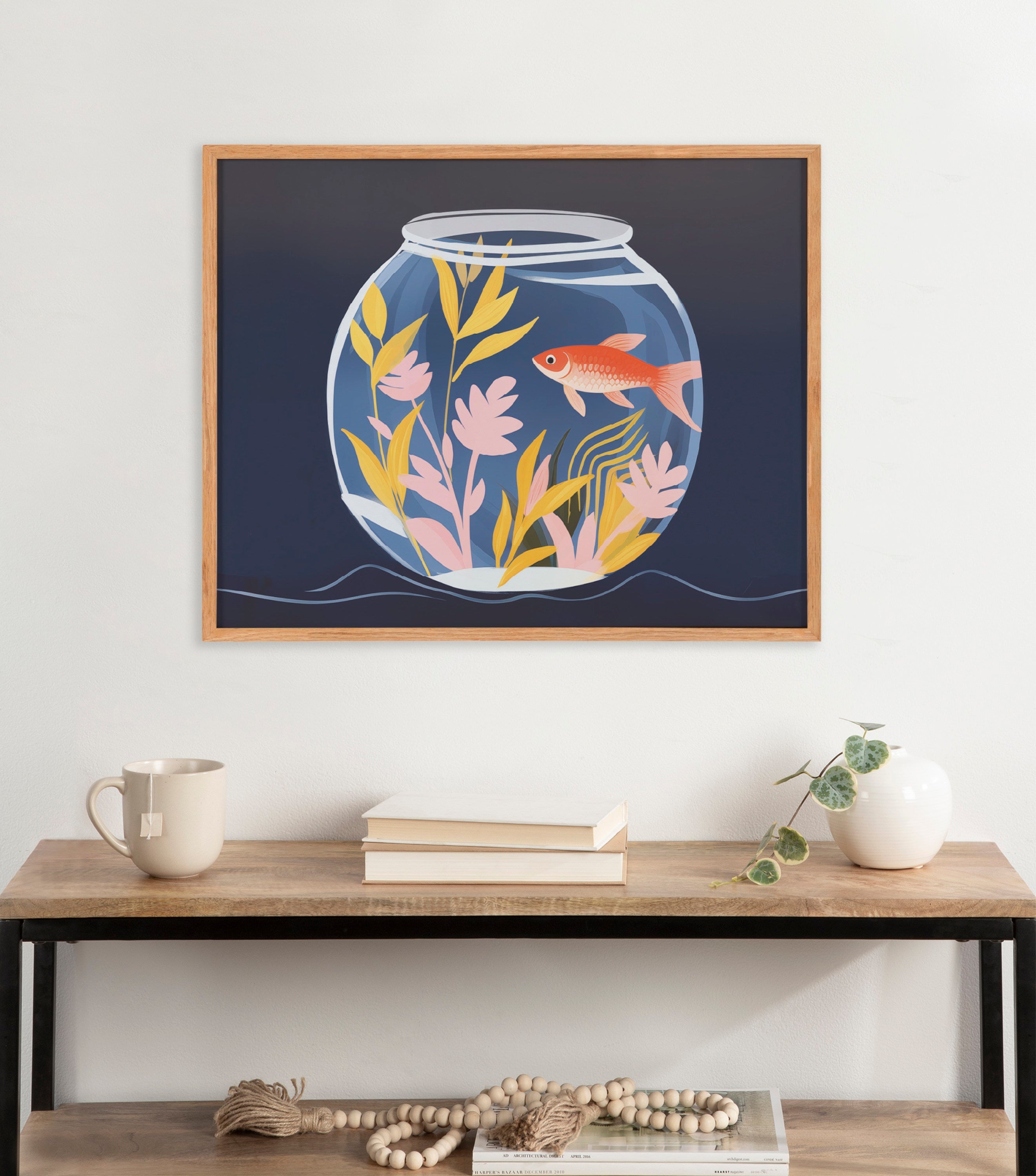 Gallery Pet Goldfish Cute Botanicals Fish Tank Print by The Creative Bunch Studio