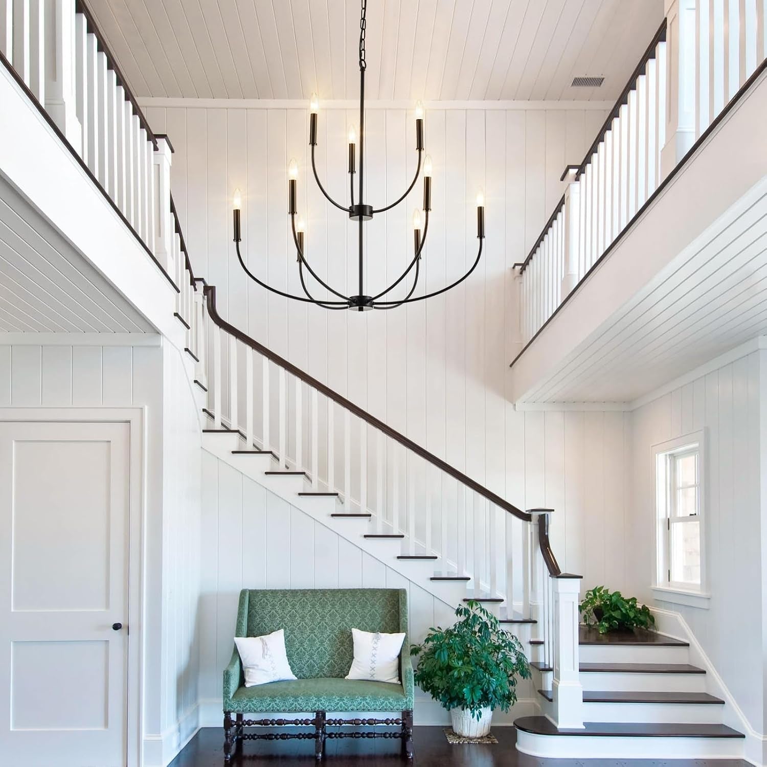 Nine Light Black Chandelier Entryway Modern Farmhouse-1