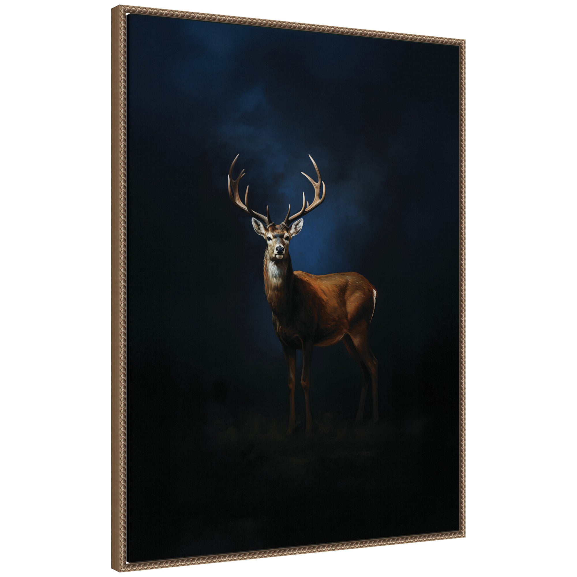 Cobalt Night Sky Deer by The Creative Bunch Studio Framed Canvas Wall Art Print