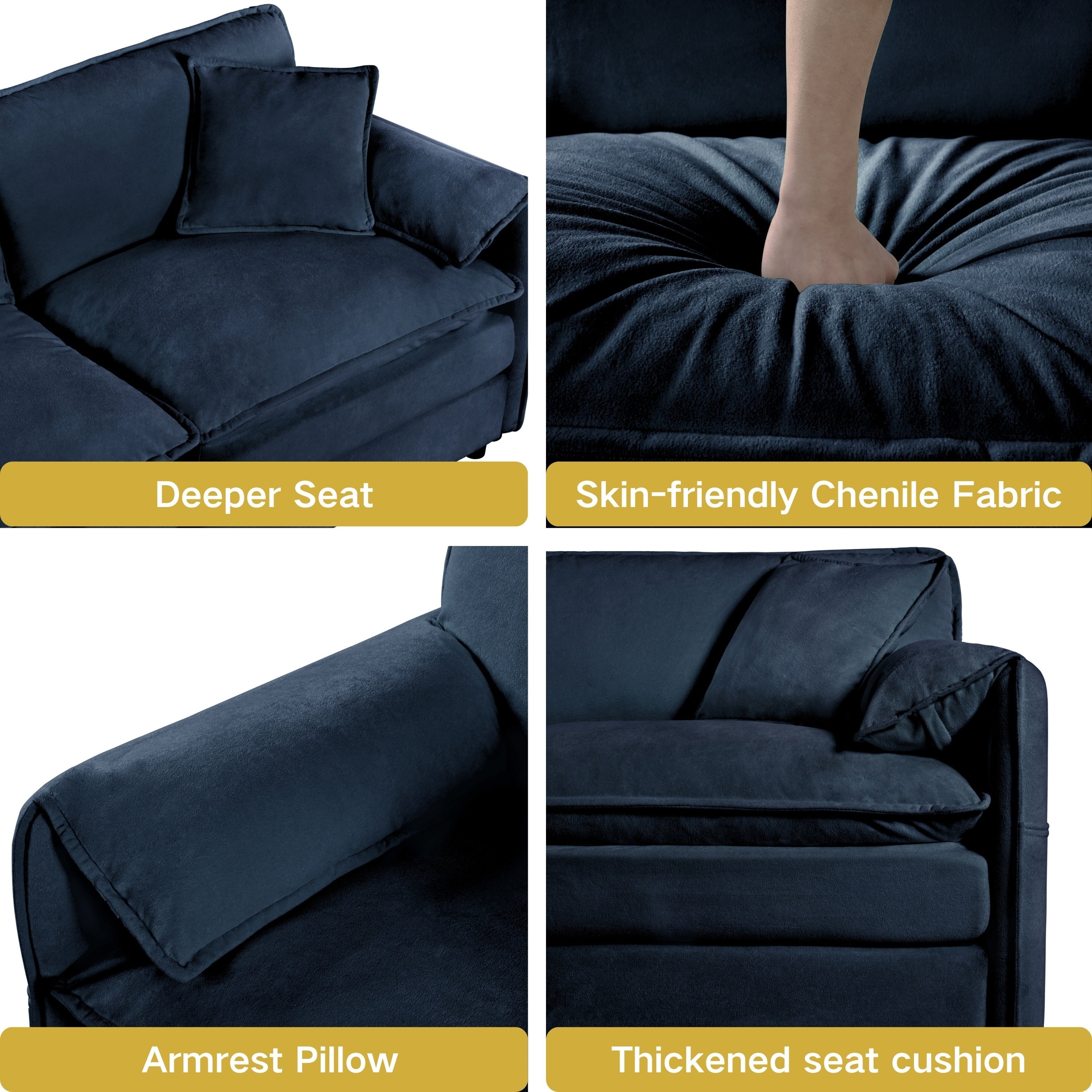 Oversized Deep Seat Sectional Sofa Modern Chenille Cloud Couch Large 3 Seater Modular Sofa with 3 Pillows