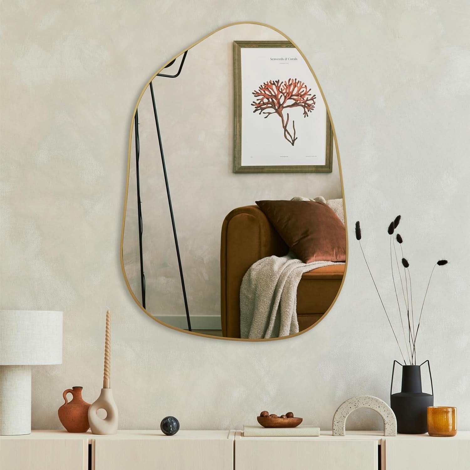 Asymmetrical Gold Mirror 28 By 20 Inches Wood Frame