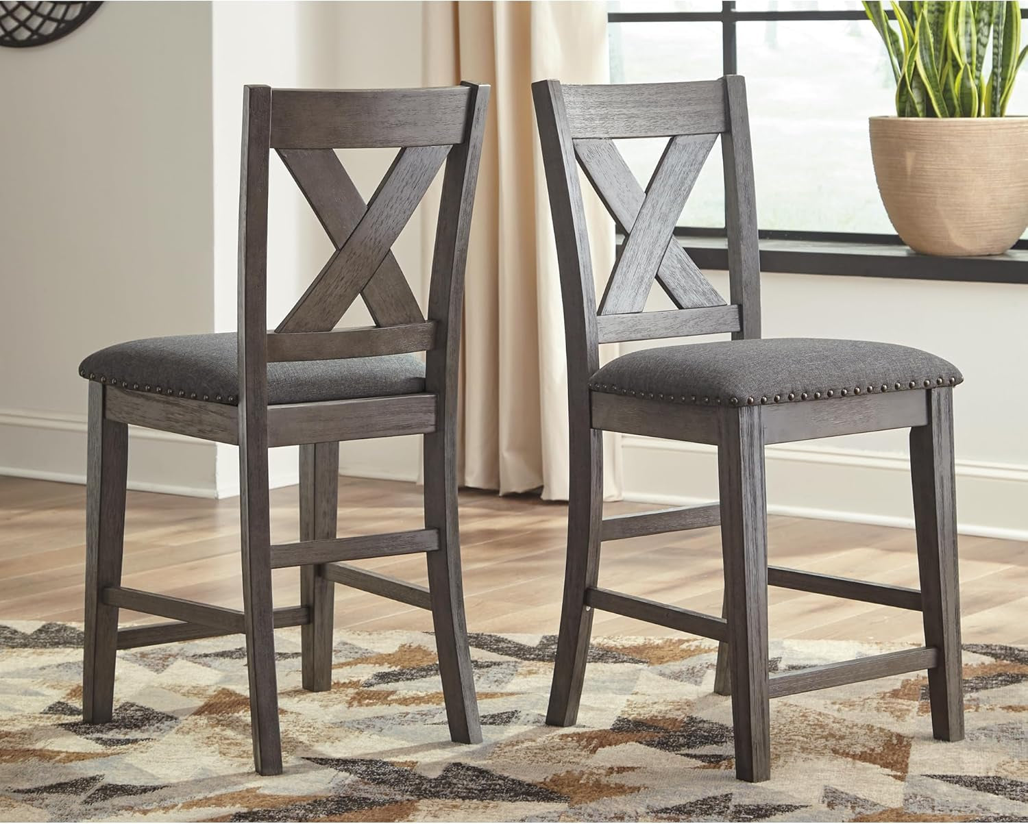 Caitbrook Gray Upholstered Counter Height Barstool Set Of 2