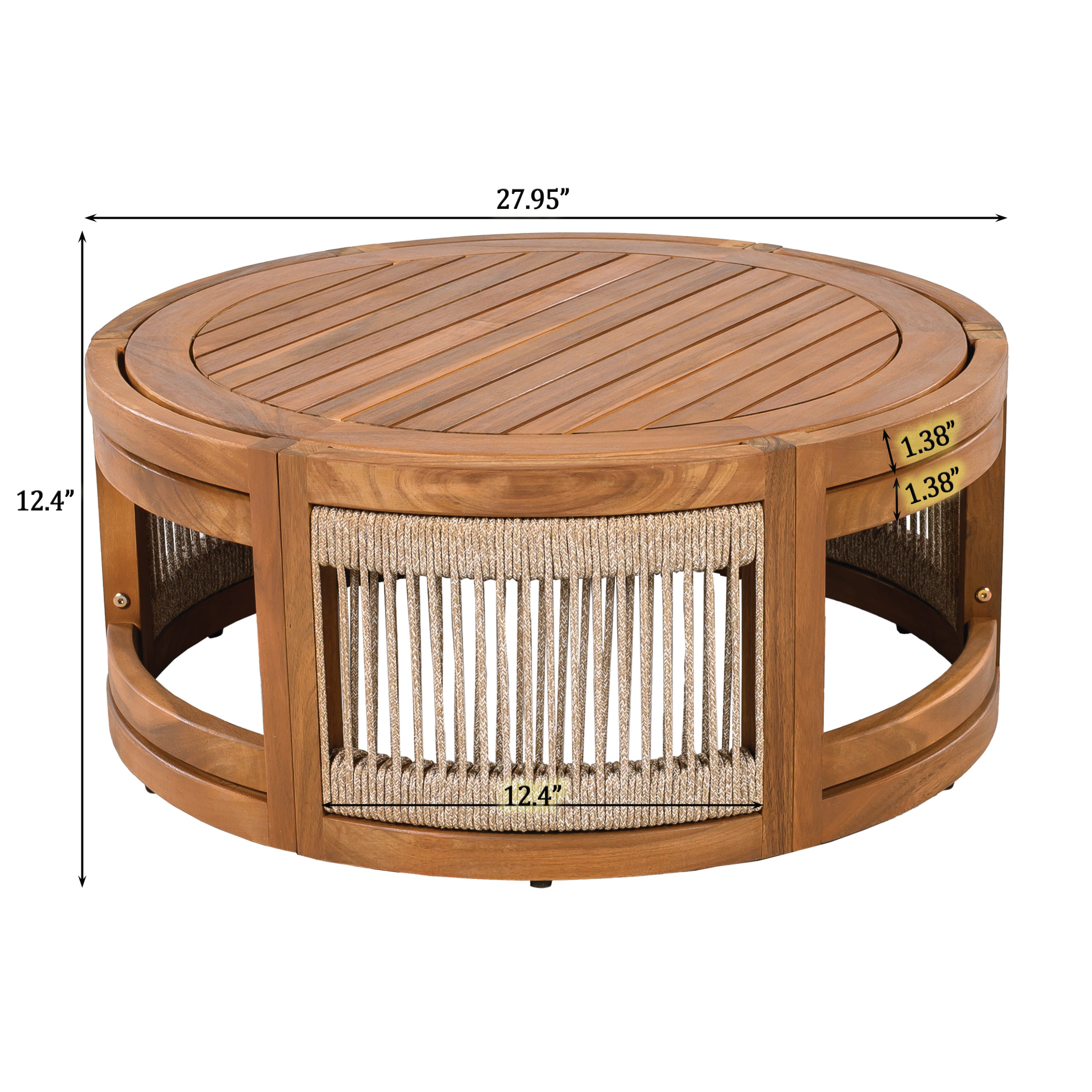 27.95" Acacia Wood Outdoor Coffee Table with Handwoven Rope Accent