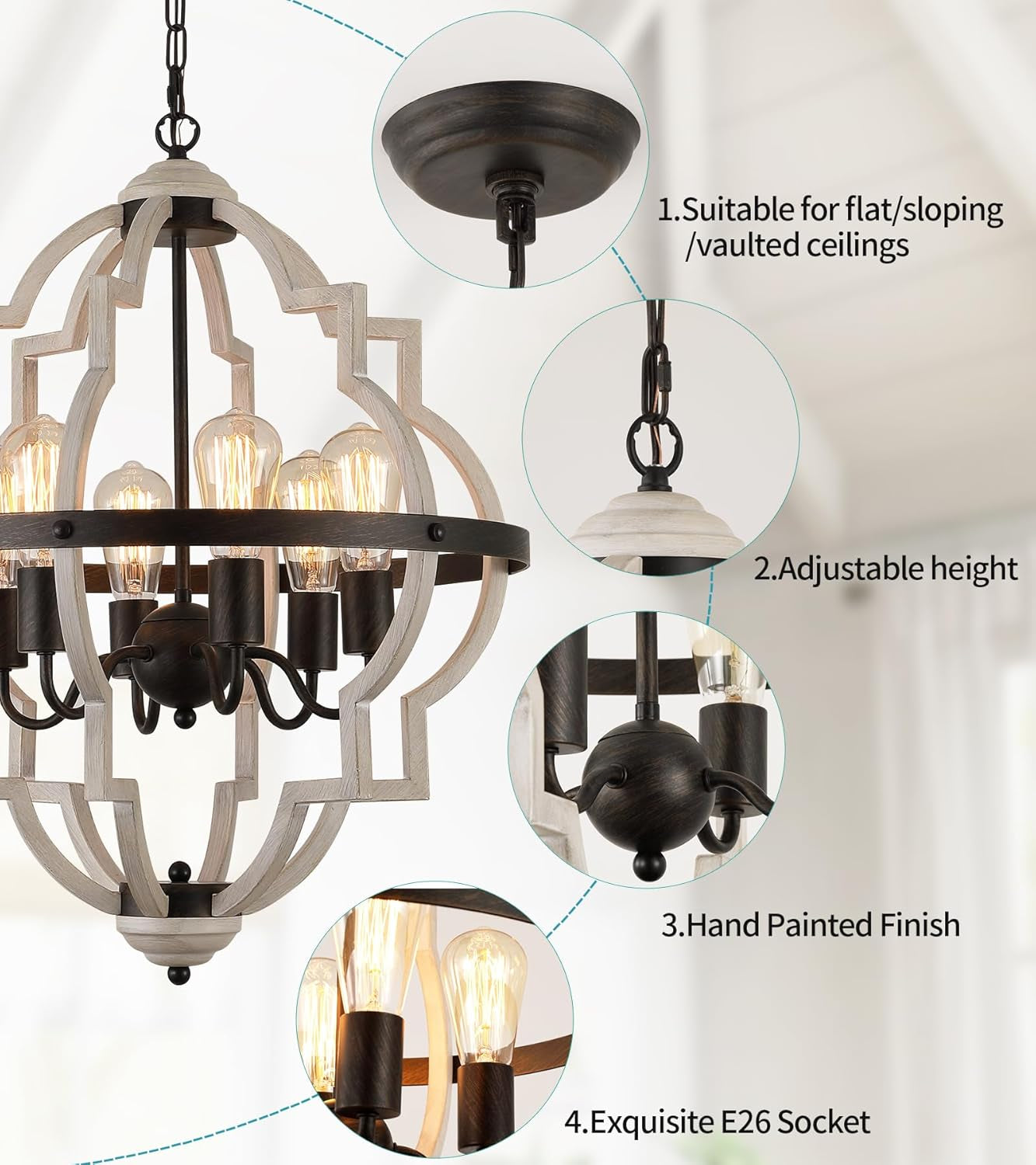 Industrial Oak Finish Farmhouse Chandelier Six Light-1