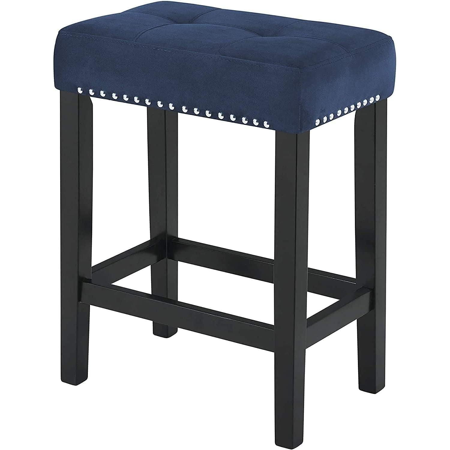 Blue Velvet Bar Table Set With Faux Marble Top 4 Piece