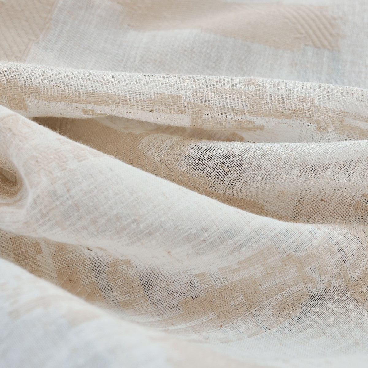 Chanda Beige Abstract Plaid Linen Sheer Curtains