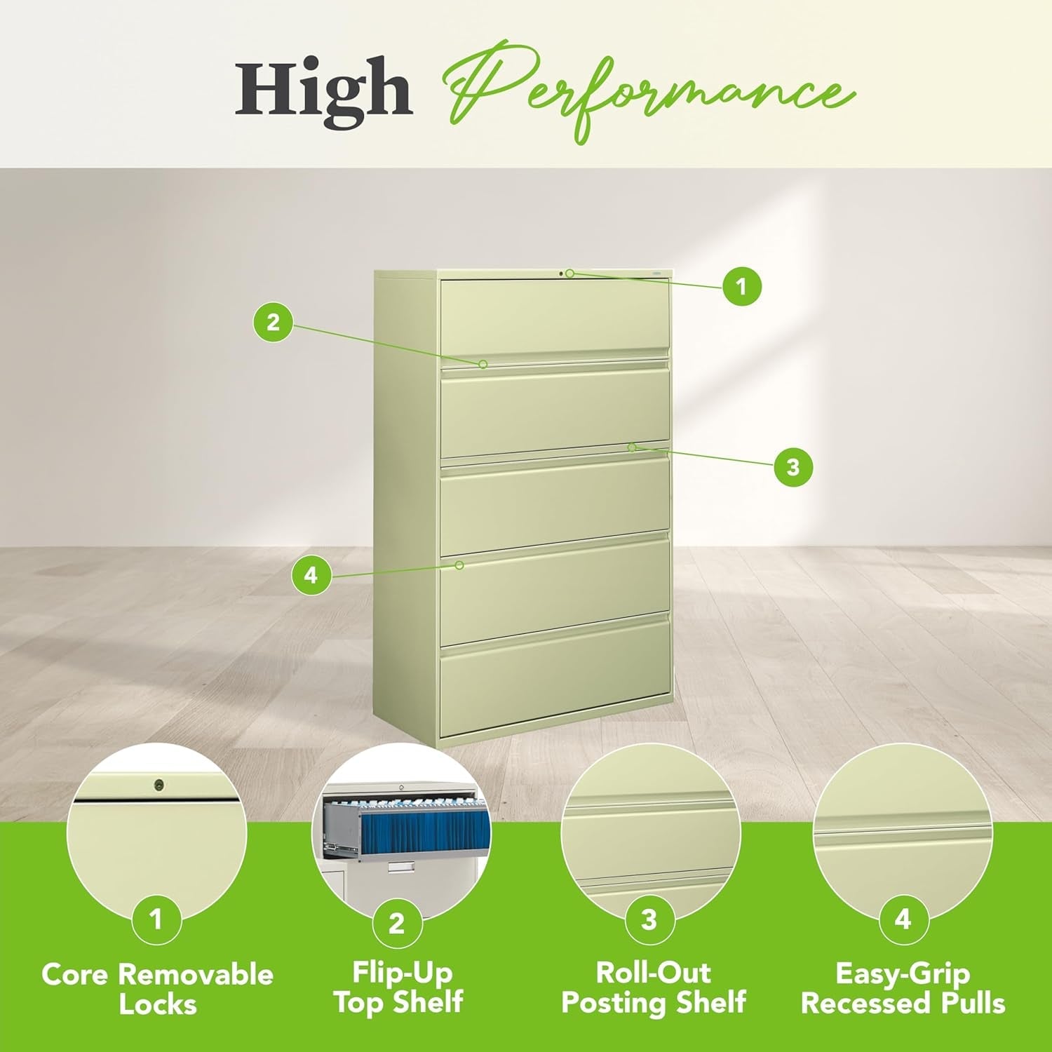 Putty 5 Drawer Lateral File Cabinet With Lock Office Filing