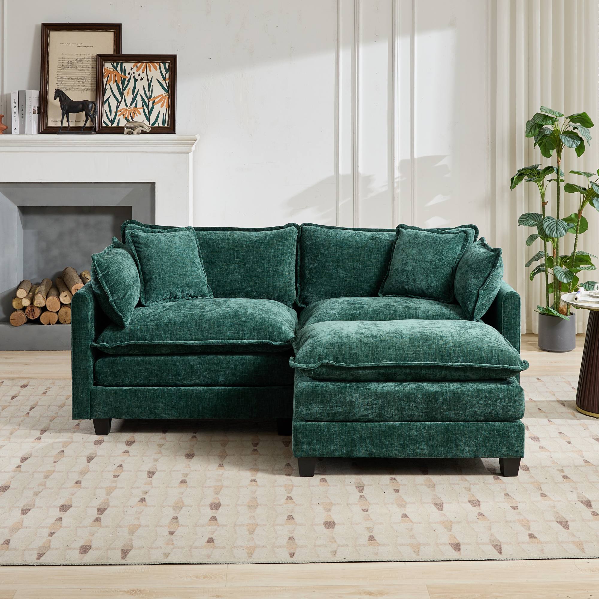Cloud LoveSeat Sofa (Ottoman is not included) Chenille Fabric in Green
