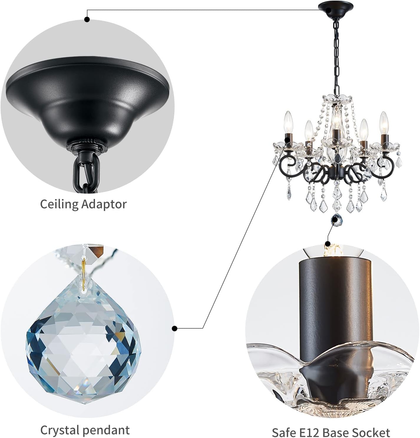 Small Black Crystal Chandelier Pendant Light Fixture-4