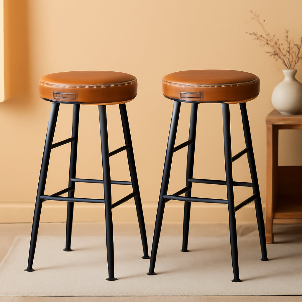 EKHO Backless Counter Height Bar Stools Set Of 2 24.8 Inch Tall Caramel Brown