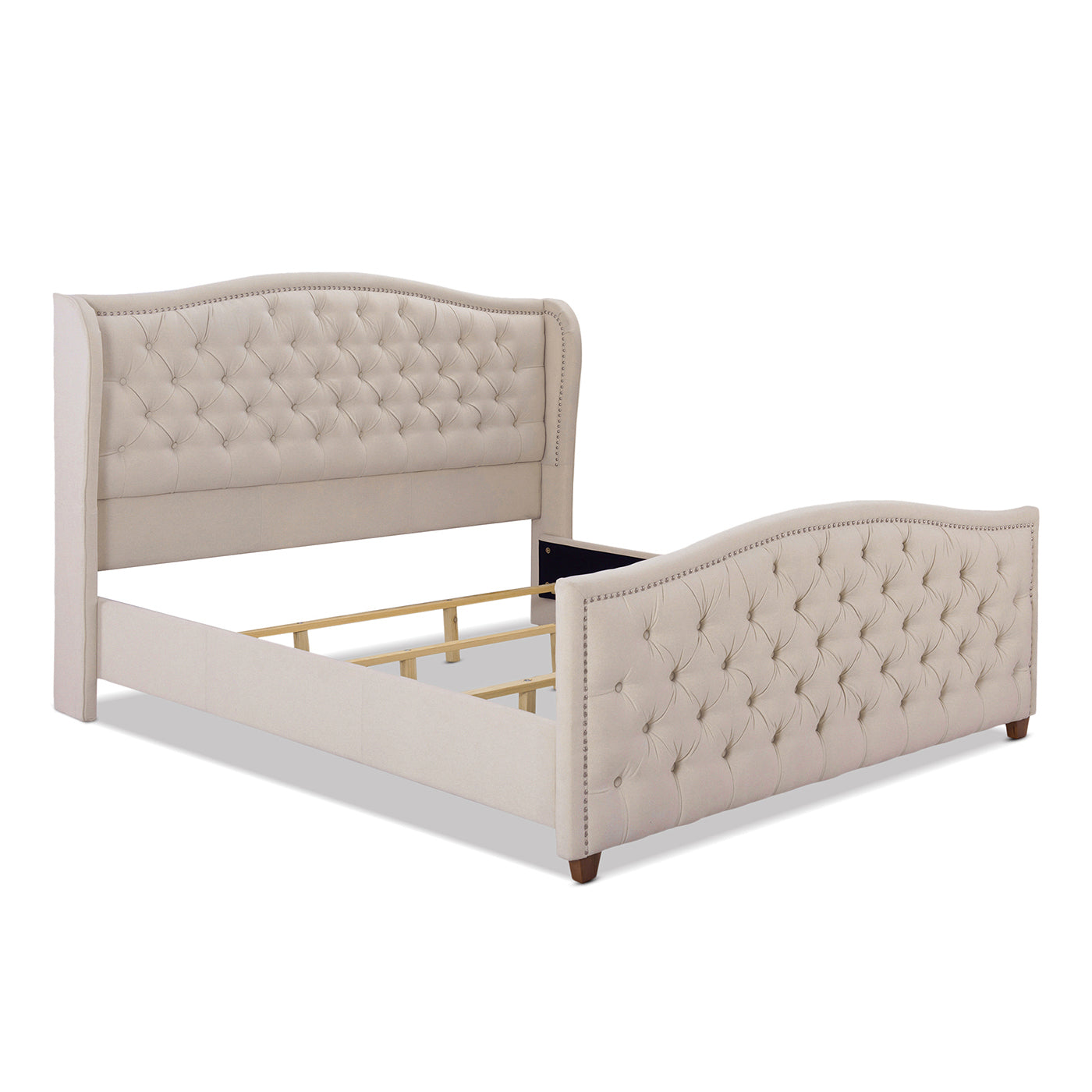 Marcella Upholstered Shelter Headboard Bed Set, King, Sky Neutral Beige Polyester