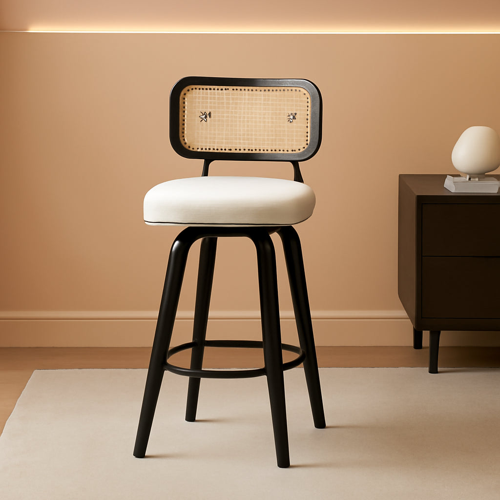 Swivel Counter Height Bar Stools Set Of 4 26-Inch Cream White Upholstery