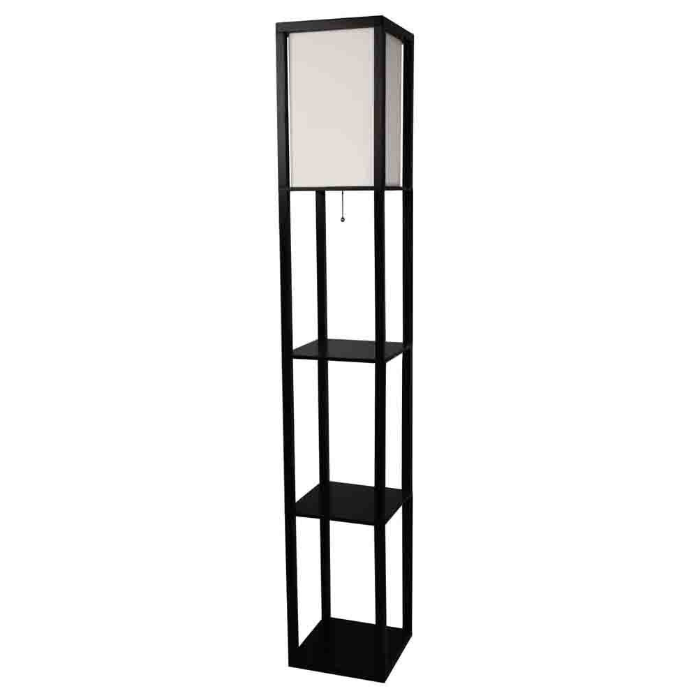 Black 3-Shelf Modern Floor Lamp with Beige Linen Shade-0