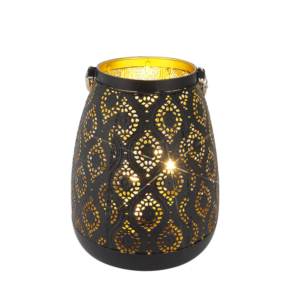 Moroccan Style Metal Lamp 8''H Battery Operated (Black with Gold Brush)-1