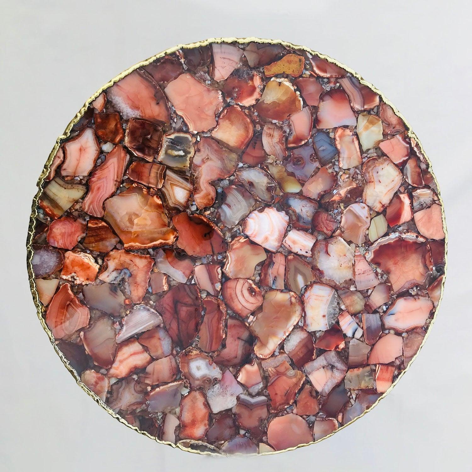 Red Agate Round Edge Side/Coffee Table - PRHOMZ