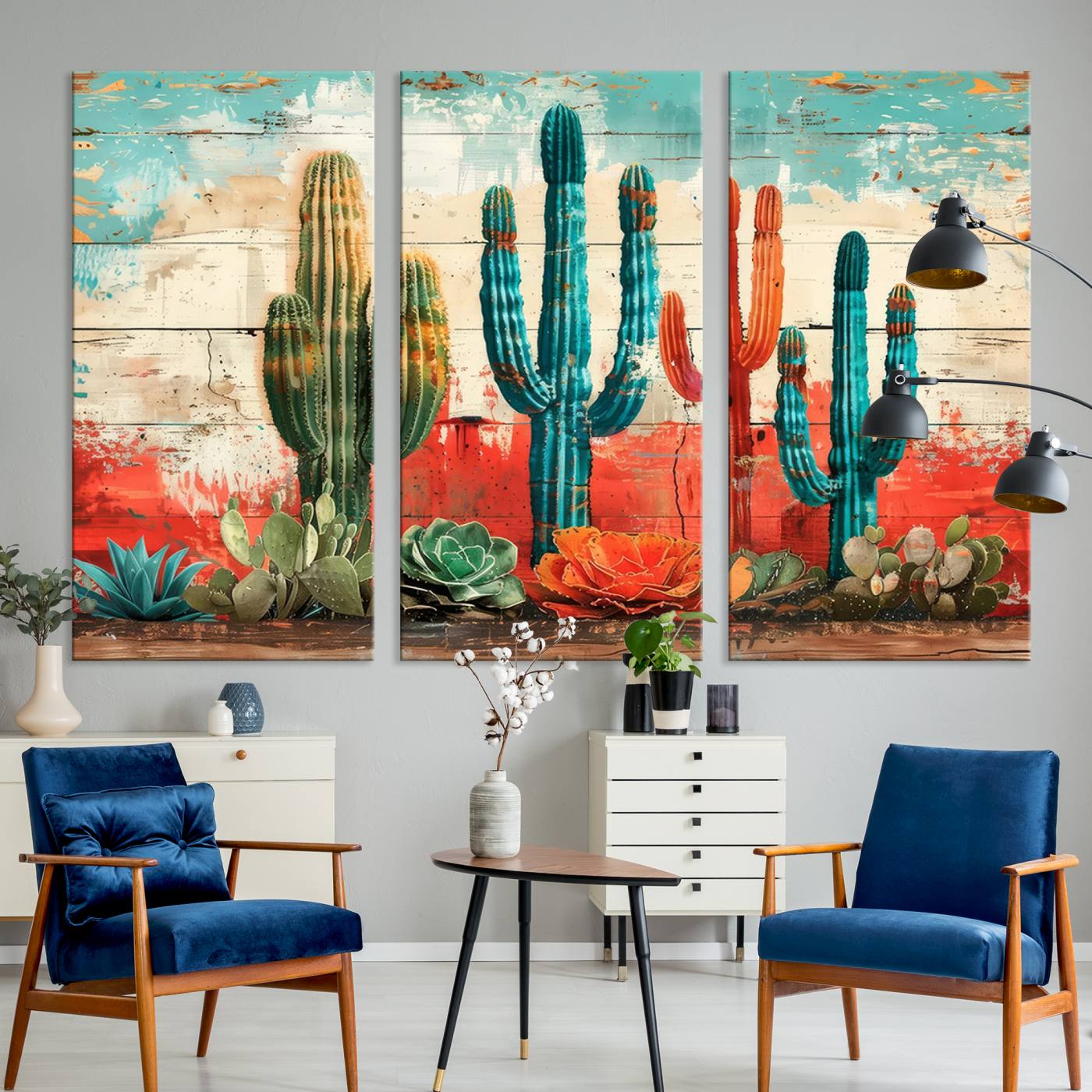 Colorful Cacti Wall Art – Framed Vibrant Succulent Canvas