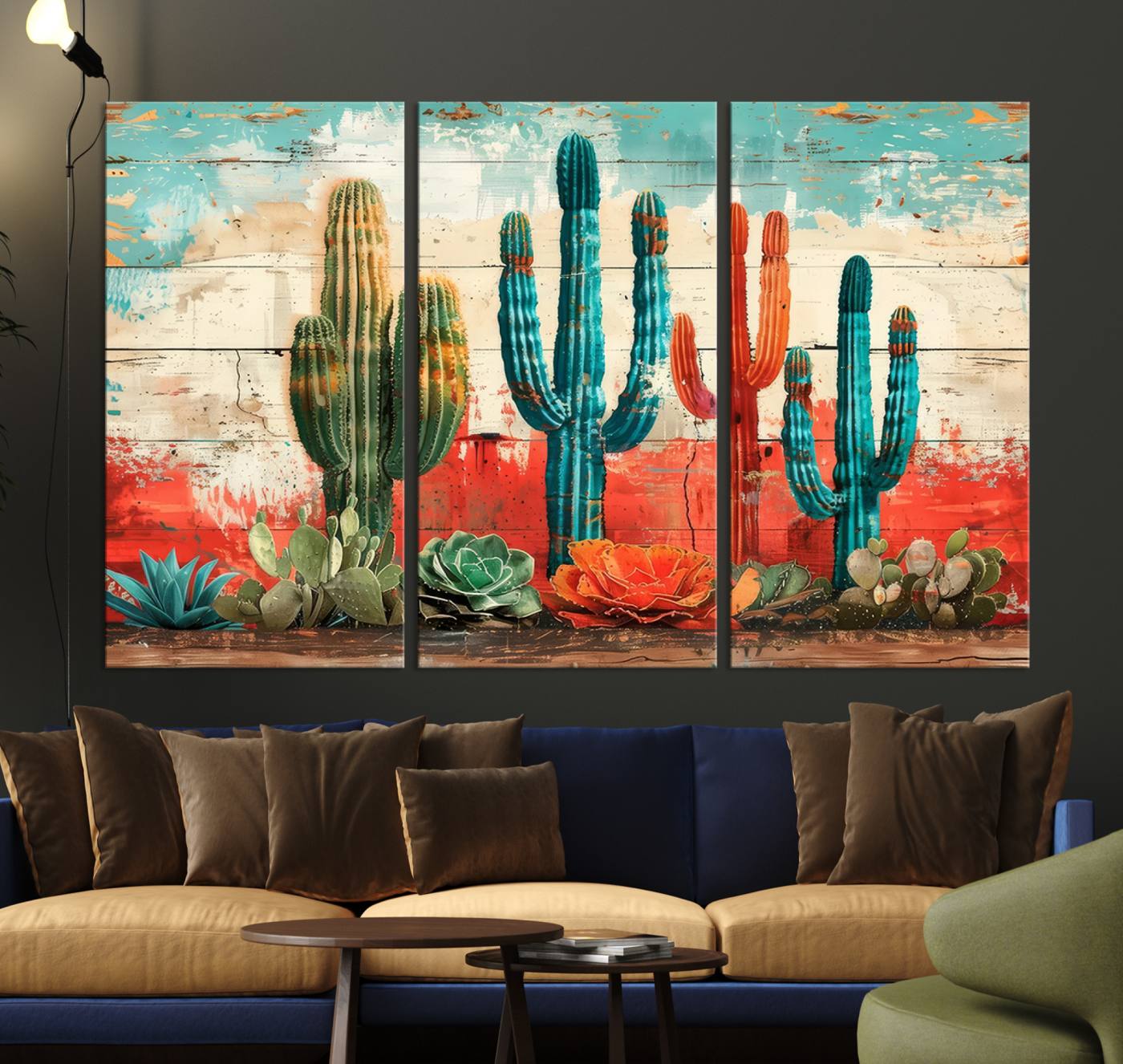 Colorful Cacti Wall Art – Framed Vibrant Succulent Canvas