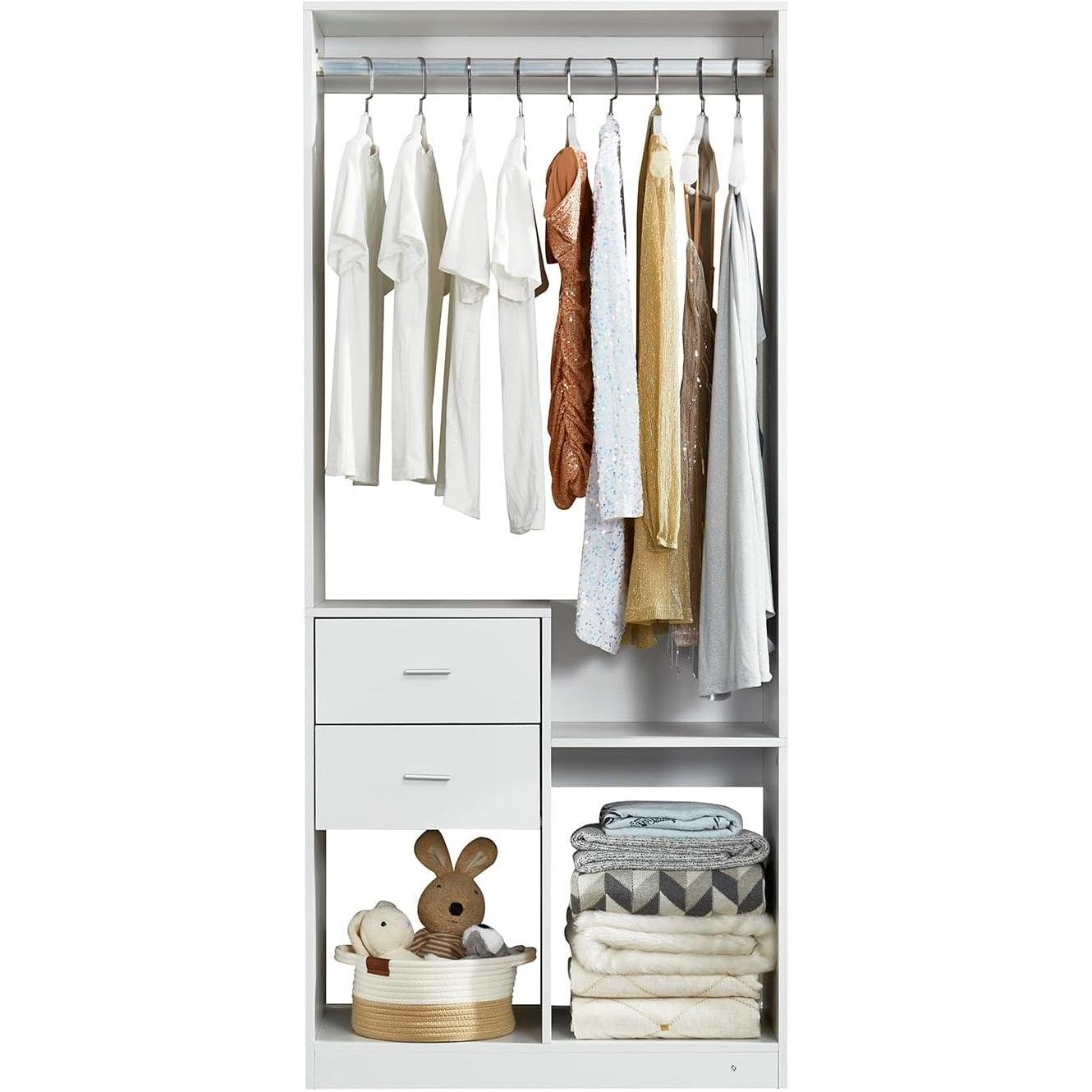 White Closet Organizer System – Walk-In Closet with Hanging Racks, Drawers & Shelves - PRHOMZ