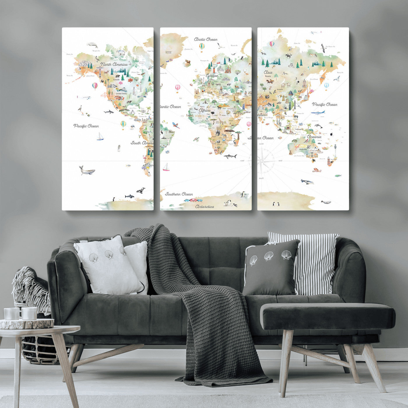 Animal World Map for Kids Room Decor
