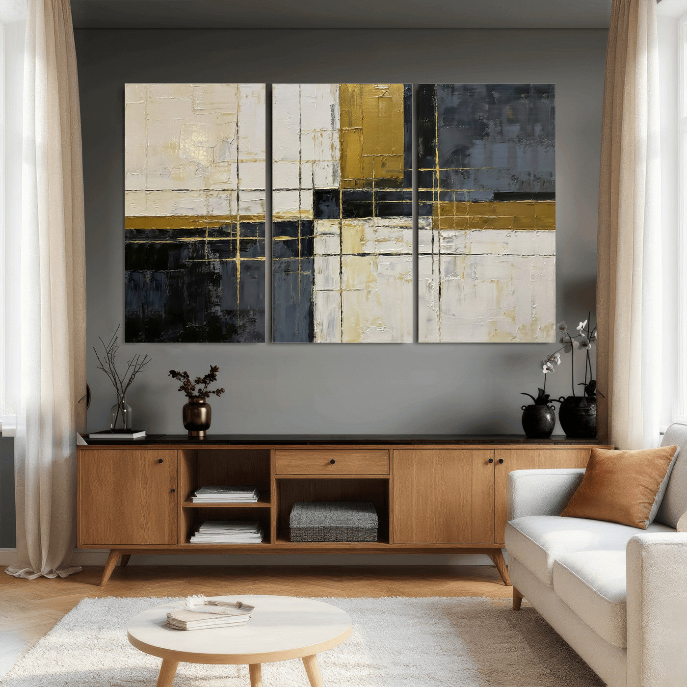 Abstract Gold and Black Wall Art Canvas Print – Modern