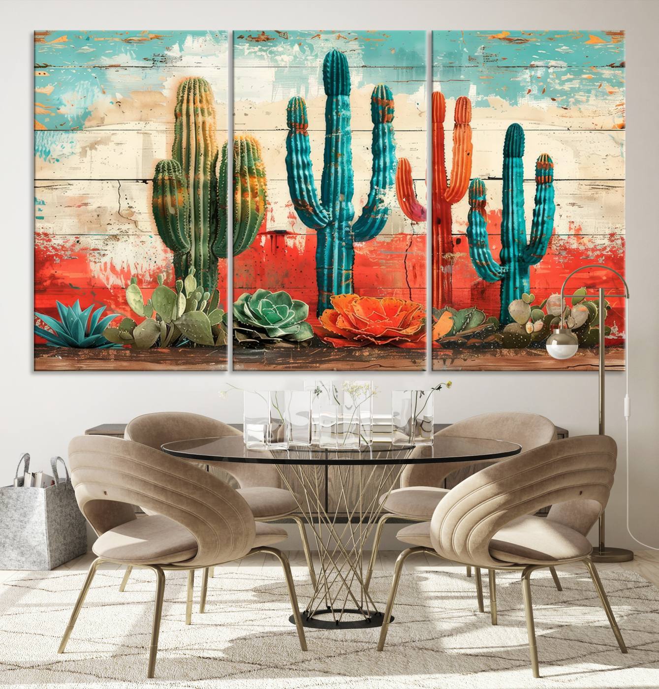 Colorful Cacti Wall Art – Framed Vibrant Succulent Canvas