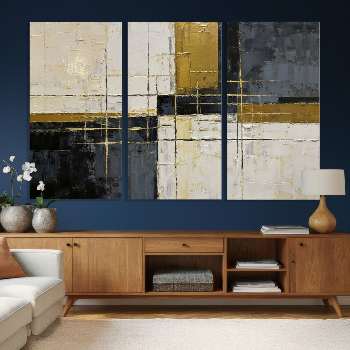 Abstract Gold and Black Wall Art Canvas Print – Modern