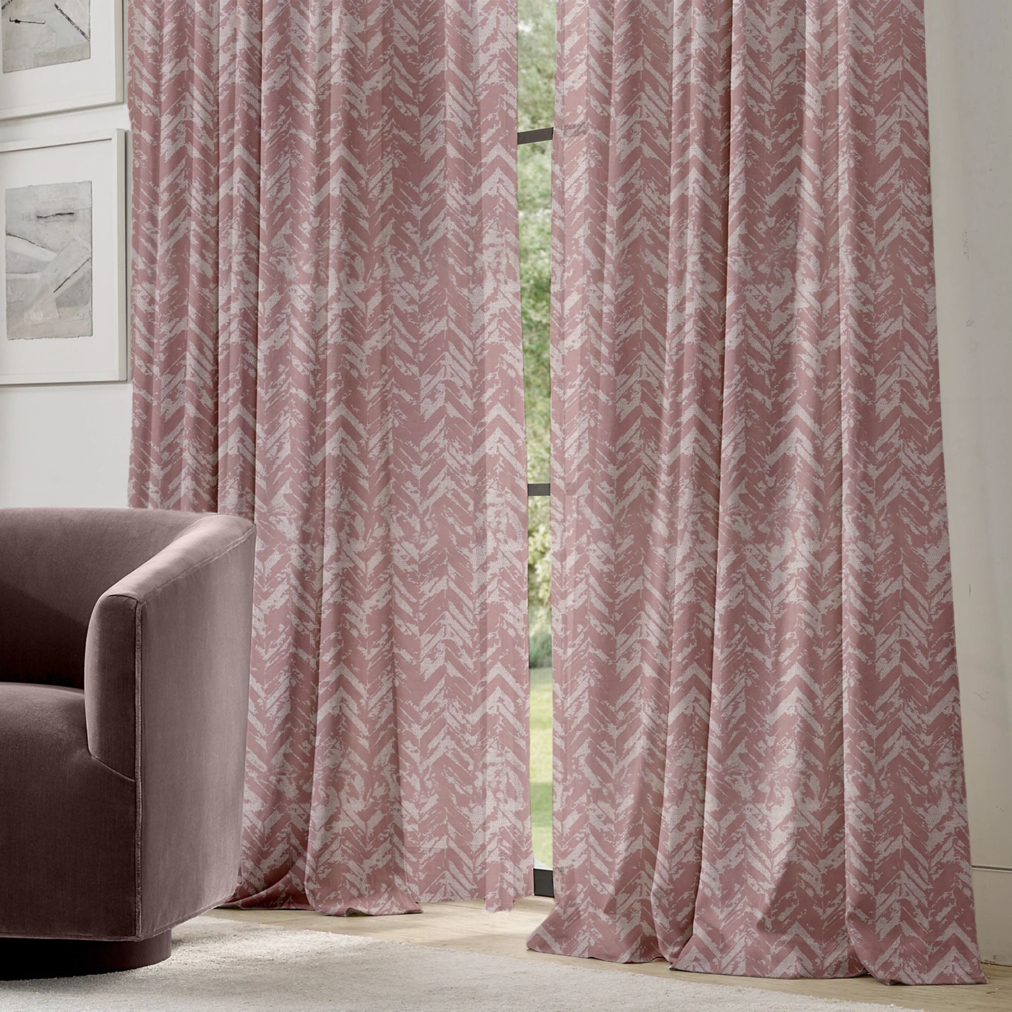 Chevron Geometric Print Linen Blend Curtains | Pinch & Euro Pleats | Standard & Custom Sizes-2