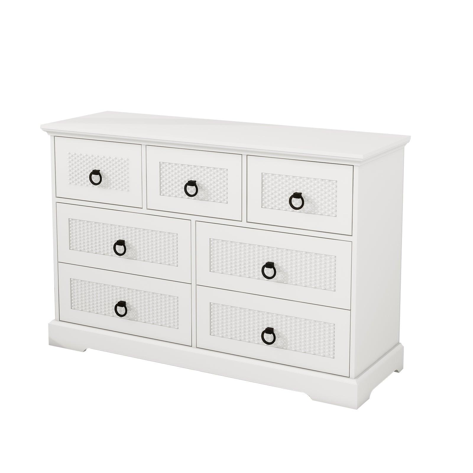 Modern 7-Drawer Dresser – 47" Wide Farmhouse Chest for Bedroom, Living Room, Entryway – White Tall Storage Cabinet - PRHOMZ