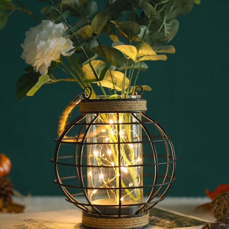 7.3" Tall Battery Powered Table Lamp-Hemp Rope Cage-Style Fairy Decorative Table Lamp-3