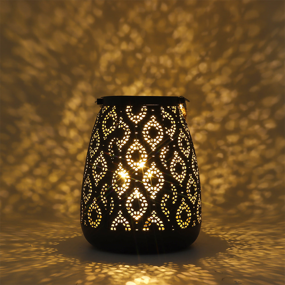 Moroccan Style Metal Lamp 8''H Battery Operated (Black with Gold Brush)-0