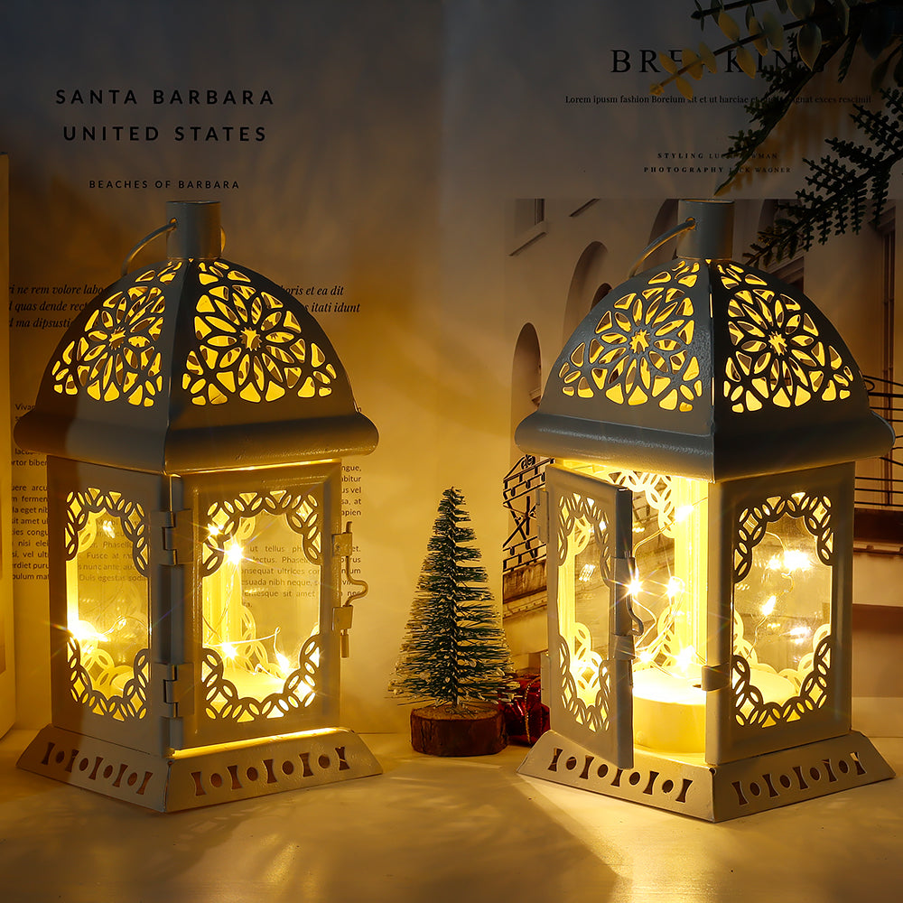 8'' High Metal Vintage Hanging Battery Operated Decorative Lantern with LED Fairy Lights (Set of 2 )-0