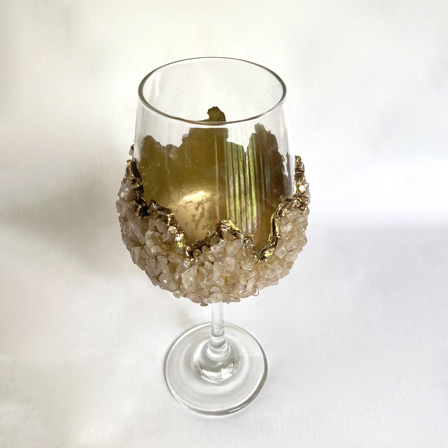 Set of 2 |Crystal Wine Glasses with Gold Plated Rose Quartz Agate/Quartz Semi-precious Crystals | 16 oz/465 ml-2