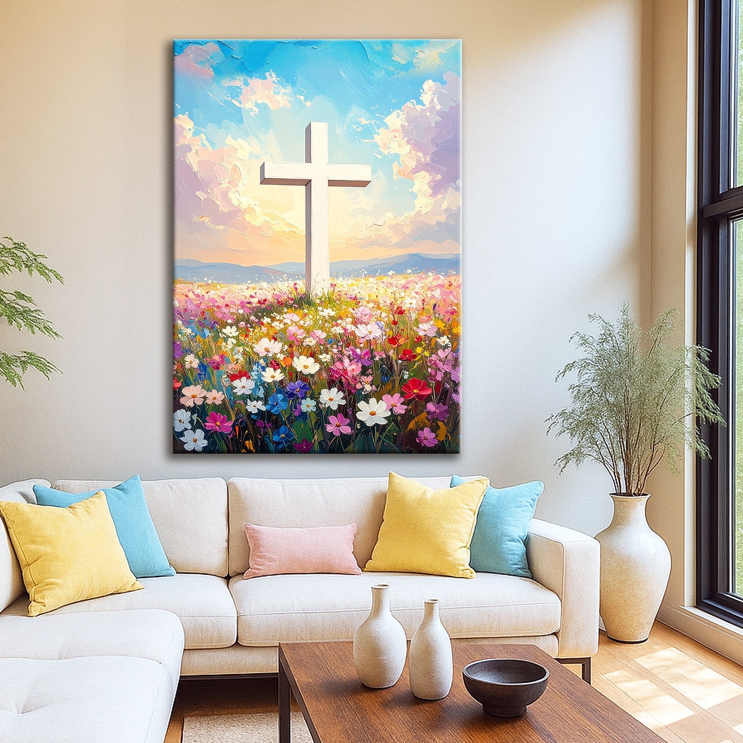 Cross Floral Field Faith Wall Art