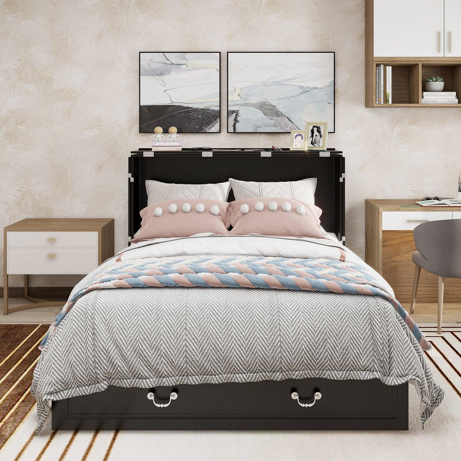 Queen Murphy Bed Cabinet with Storage & USB Ports - PRHOMZ