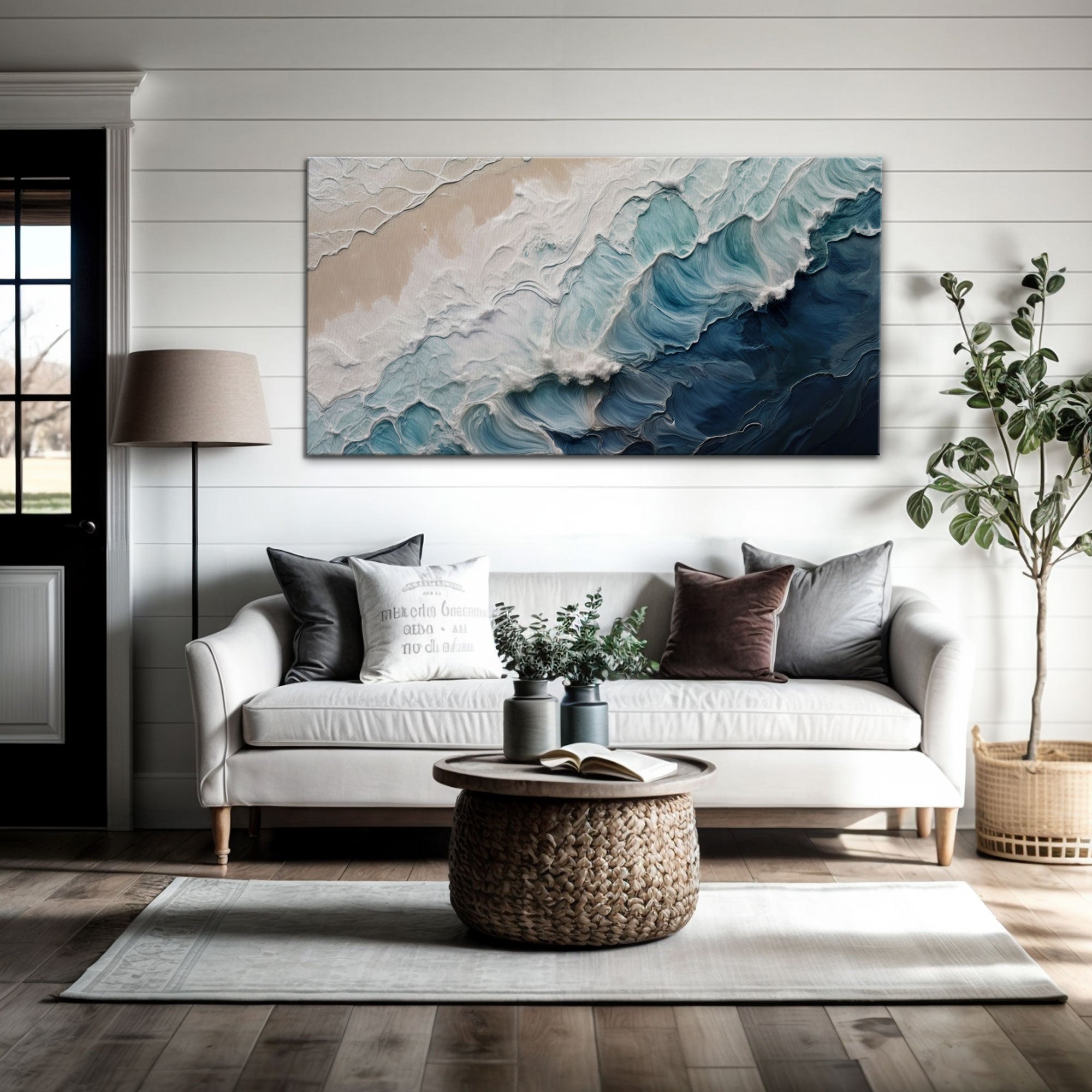 Crashing Coastal Waves Impasto Wall Art