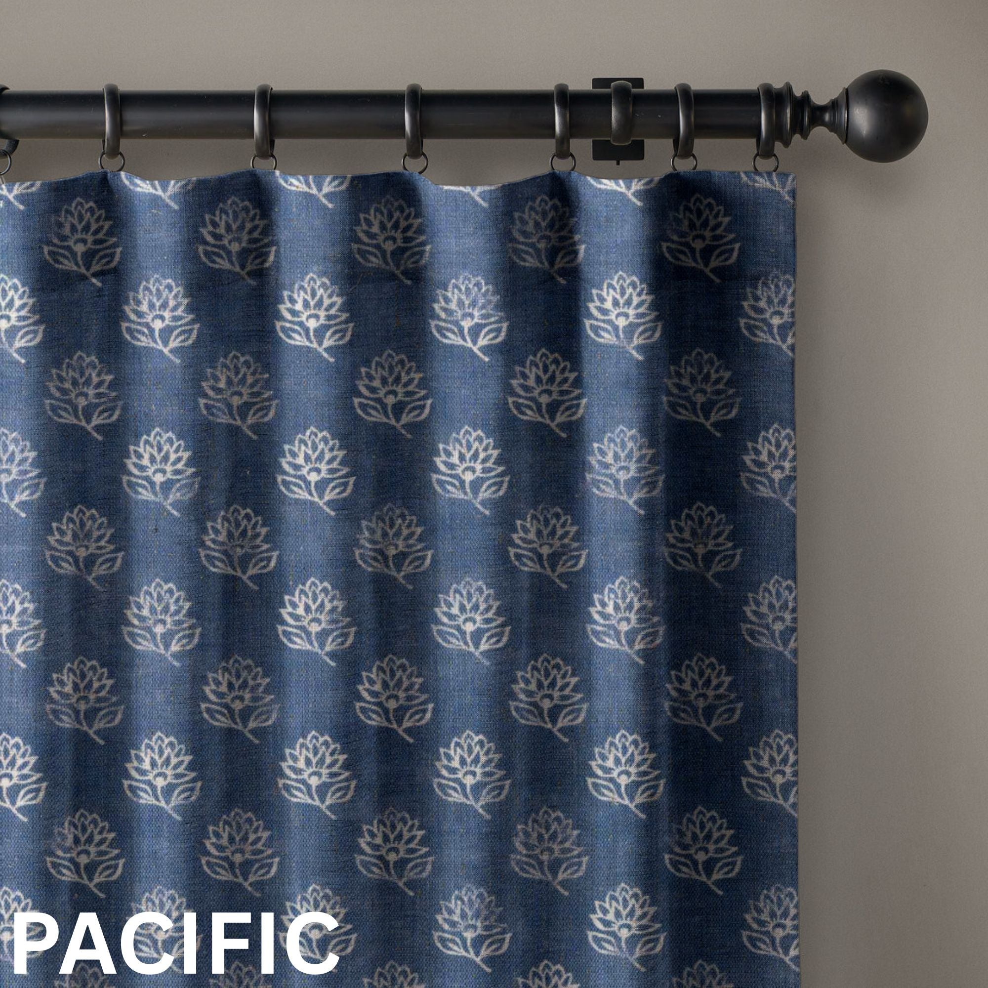 Aurelia Block Print Floral Linen Curtains UK | 3 Colours | Custom Size, Blackout & Cotton Lined-1