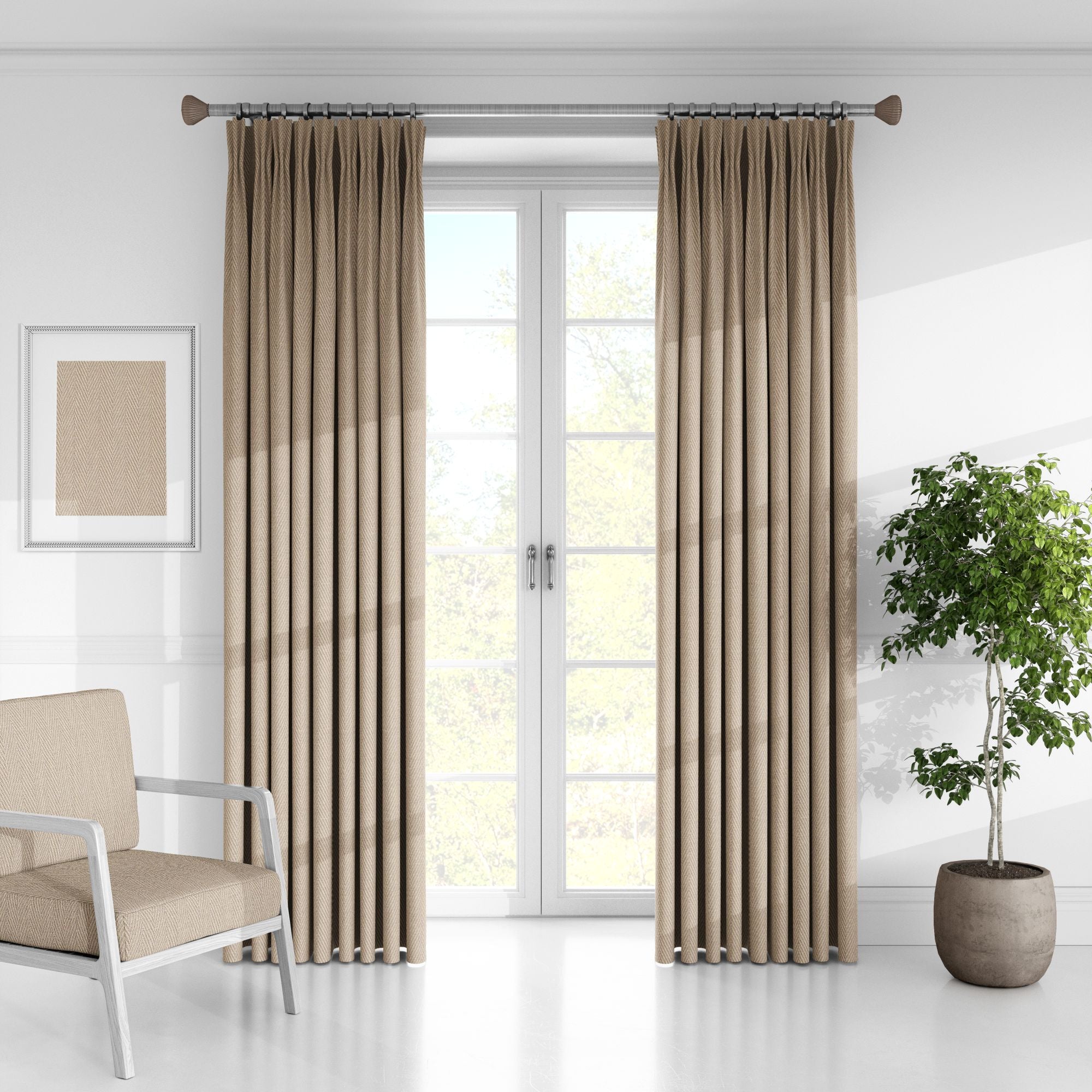 Organic Linen Herringbone Curtains | Triple Pinch Pleat | Blackout/Light Filtering | Standard & Custom Sizing-3