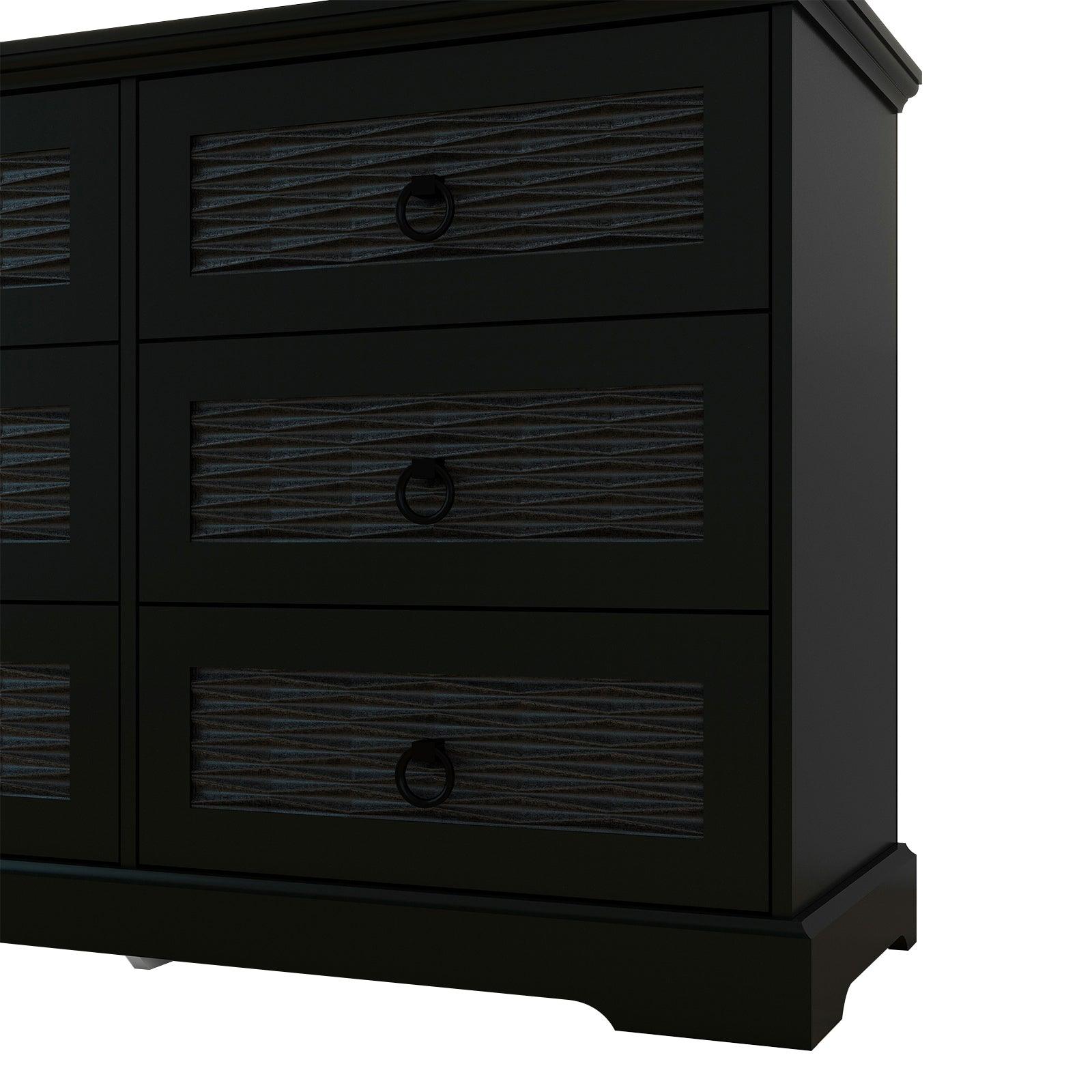 47" Wide Farmhouse Wood Drawer Dresser with 6 Drawers | Tall Chest of Drawers for Bedroom, Living Room & Entryway - PRHOMZ