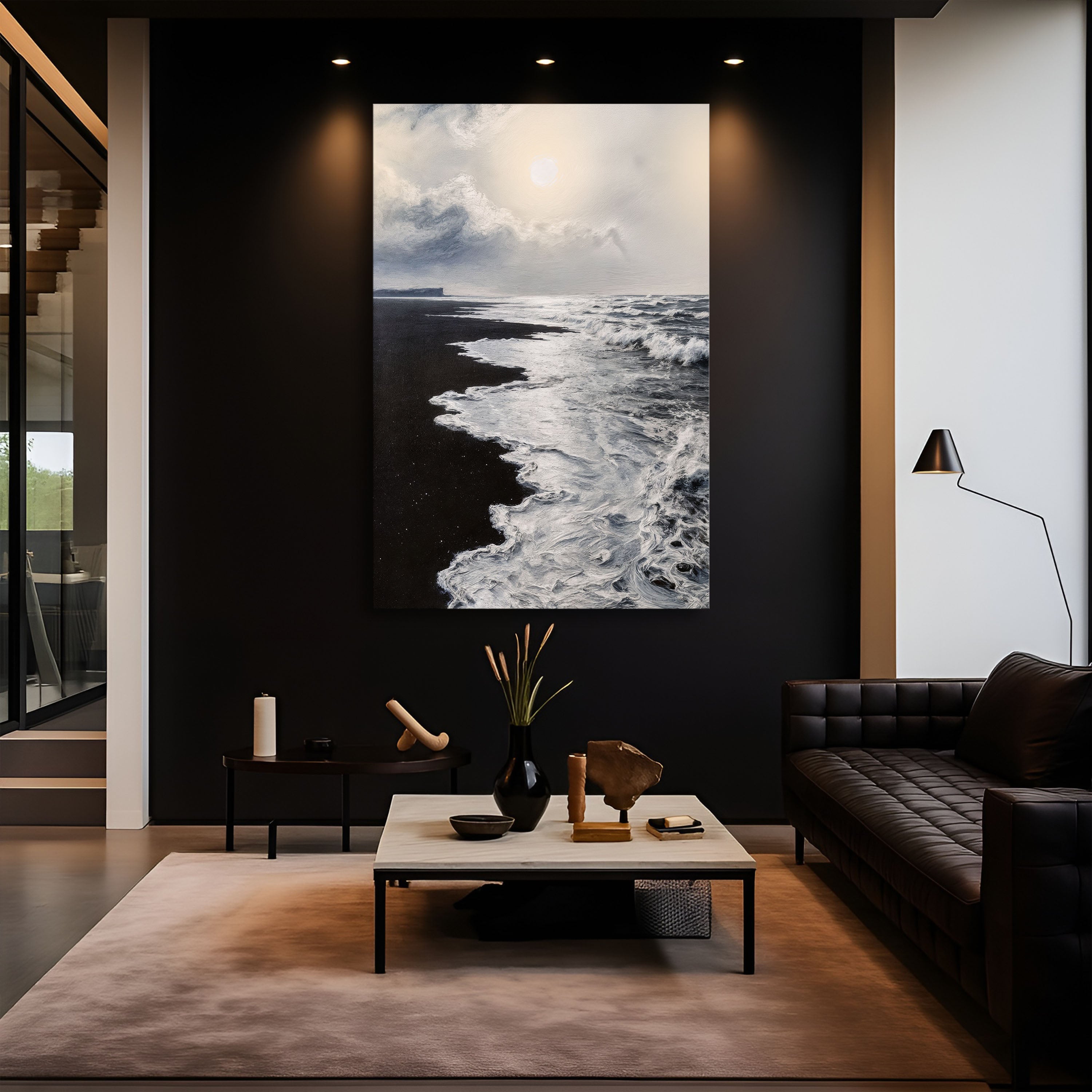 Black & White Waves Abstract Wall Art