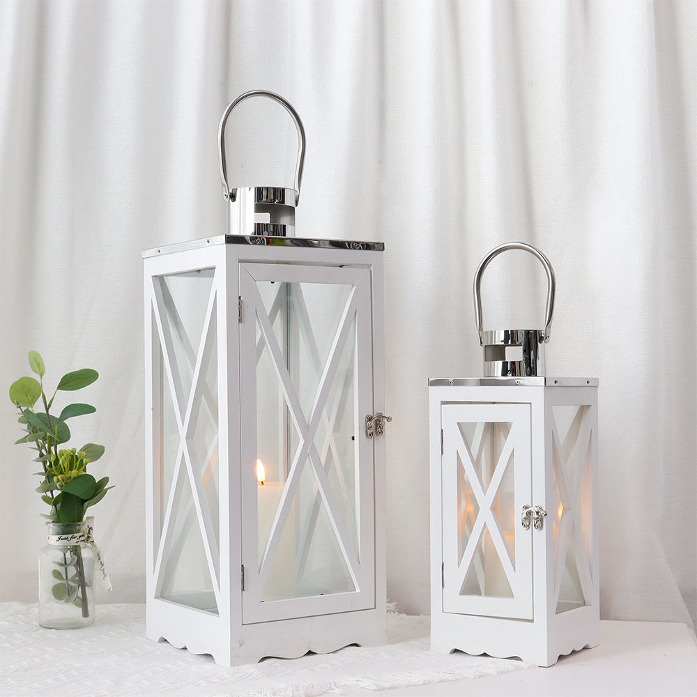 17.5''&24.5'' H Metal Decorative Candle Holders Rustic Hanging Lantern(Set of 2)-0