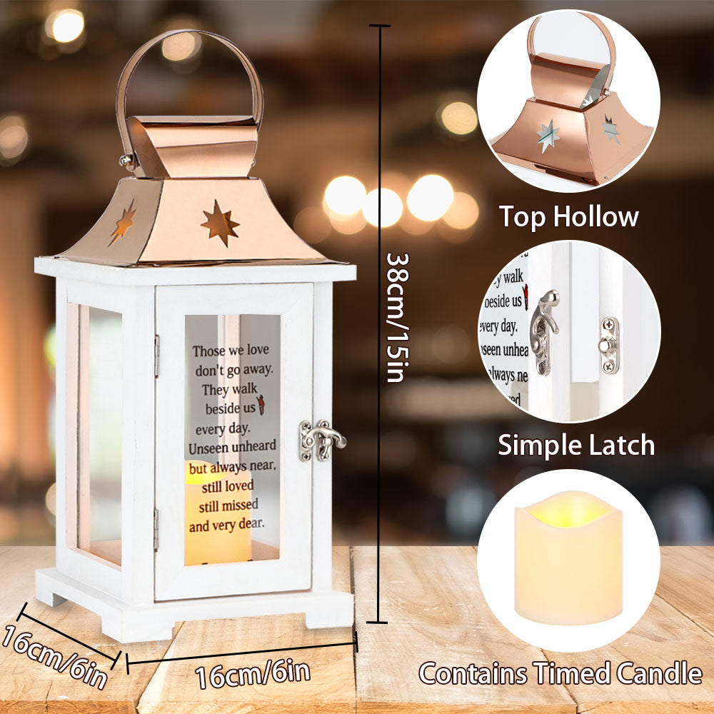 TRIROCKS Memorial Lantern 12.5''H Walk Beside Us Remembrance Lantern with Card Bereavement Sympathy Gift for Loss of Mother Funeral Memorial Service Loss of Loved One(White with Candle)-1