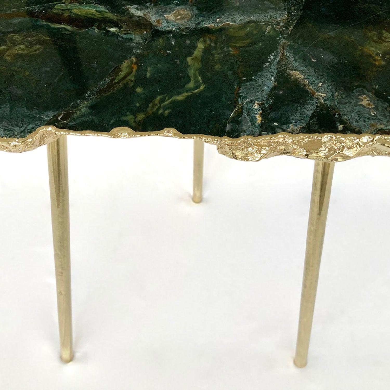 Green Agate/Crystal/Gemstone/Quartz Organic Edge Side/Drink/Coffee Table - PRHOMZ