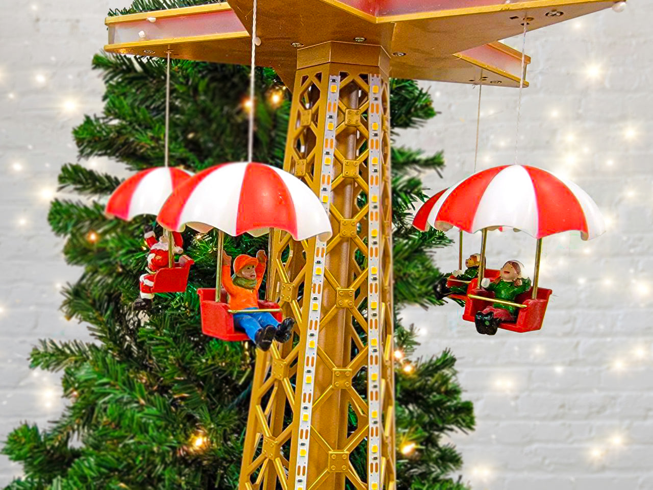 Christmas Parachute Tower. Animated Christmas Village F07M4-8-W201 Christmas Carousel-4